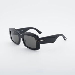 Tom Ford Venetia FT1218 01A Sunglasses Black Rectangle Frame, Smoke Lenses